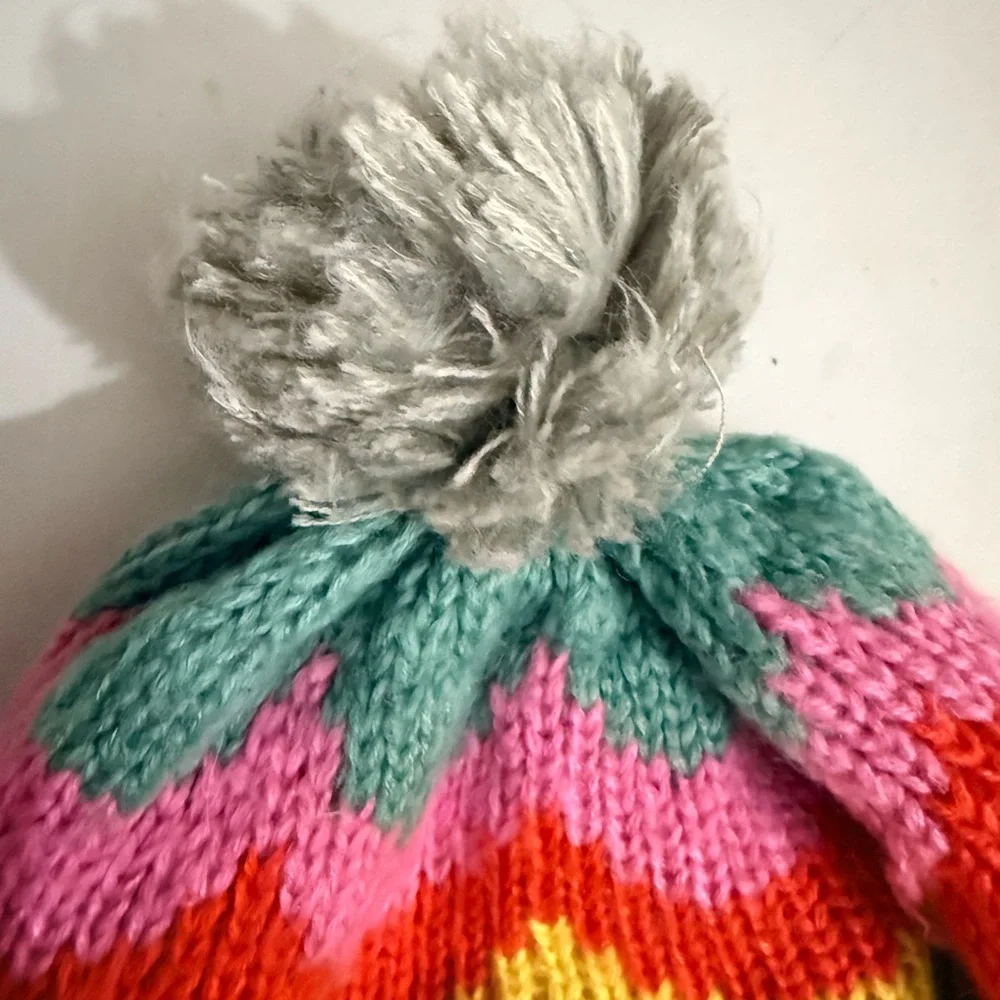 Mini Boden Gray Knit Hat with Pink, Red, Yellow, and Green Accents. Size XS
